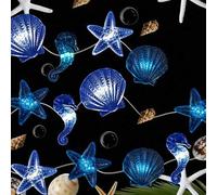 Shein 1 pieza Luces de cadena de 10 pies con 30 LED, luz nocturna con tema marino, decoración de playa con tortuga marina, caballito de mar, luces de concha