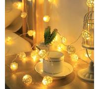 Shein 1 pieza Luces de cadena de bolas de ratán, 1.5/3/4.5m, diseño de bolas moderno, adecuado para decoración del hogar, cabecero de dormitorio, pared de s