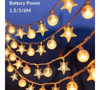 Shein 1 pieza Luces de cadena de estrellas de bola de cristal LED de 1,5 m/3 m/6 m, luces de hadas de burbujas con pilas para decoración del hogar, jardín,