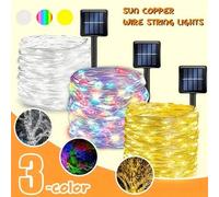 Shein 1 pieza Luces de hadas de cobre con alambre solar de 3/5/10/20/30M con 30/50/100/200/300 LED, 8 modos de luces de cobre para exterior, miniluces LED u