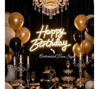 Shein 1 pieza Luces de neón personalizadas y personalizadas para cumpleaños, "Feliz cumpleaños", decoraciones de luces de neón LED, adecuadas para fiestas d