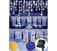 Shein 1 pieza Luz de columna de hielo solar, 97/160 LED, 8 modos de iluminación, resistente al agua IP65, luz de cortina solar para exteriores, adecuada par