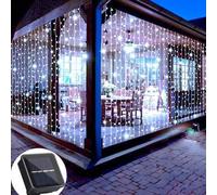 Shein 1 pieza Luz de cortina solar LED, a prueba de agua para exteriores, 3x1m/3x2m/3x3m 100 leds/200 leds/300 leds, luz de cuento de hadas para decoración