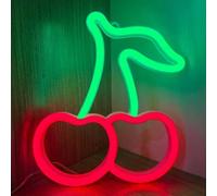 Shein 1 pieza Luz de neón de cereza, color rosa, 8.07" X 7.28" (20.5 X 18.5cm), lámpara decorativa LED, alimentada por batería o USB, luz de neón de cereza