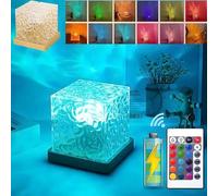 Shein 1 pieza Luz de proyección nocturna con onda de agua LED, lámpara de ambiente con control remoto USB, iluminación creativa y estética para el hogar, fi