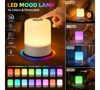 Shein 1 pieza Luz nocturna LED, brillo ajustable táctil, interruptor táctil, ajuste de color táctil, luz de 3 colores y 16 colores, lámpara de mesita de noc