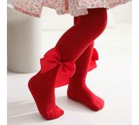 Shein 1 pieza Mallas básicas rojas para niñas con decoración de lazo, para todas las estaciones, para Navidad