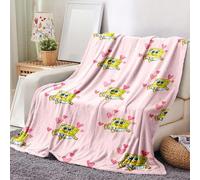 Shein 1 pieza Manta con estampado de Bob Esponja - Franela cálida, impresión digital multicolor, apta para todas las estaciones, lavable a máquina, aplicabl