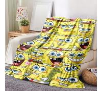 Shein 1 pieza Manta con estampado digital de Bob Esponja - Cálida y cómoda de franela, apta para todas las estaciones, lavable a máquina, aplicable a sofás,