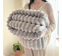 Shein 1 pieza Manta de estilo vintage suave de piel sintética - Opción acogedora para sofá y silla, con patrón de rayas, lavable a máquina, mezcla de poliés