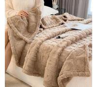 Shein 1 pieza Manta de felpa con estampado jacquard de corazón y letra de estilo bohemio grueso, suave y cálida, de doble uso como ropa de cama, manta, deco