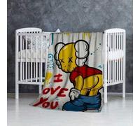 Shein 1 PIEZA Manta de franela con estampado de oso violento de Sesame Street K-A-W-S, patrón de dibujos animados - impreso digitalmente, 100% poliéster, no