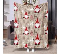 Shein 1 pieza Manta de franela con tema navideño con reno, árbol de Navidad, gorro de Papá Noel, gnomo, estampado digital de copos de nieve - Ideal para sal