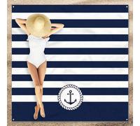 Shein 1 pieza Manta de playa con patrón de rayas y ancla, esterilla de playa extra grande, ligera y duradera. Ideal para viajes, campamentos y picnics. Tama