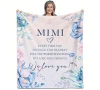 Shein 1 pieza Manta de regalo acogedora con flores Mimi - Manta de abuela con un mensaje cálido, material de franela suave, perfecta para cumpleaños, Día de