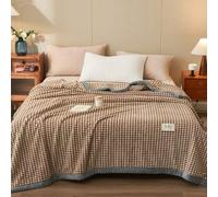 Shein 1 pieza Manta de terciopelo gruesa y cálida con ribete de jacquard a cuadros, suave y amigable con la piel, multiusos para oficina, sala de estar, dor