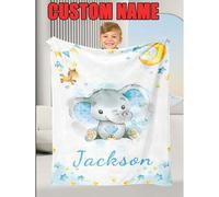Shein 1 pieza Manta personalizada con nombre y color, con una linda manta de elefante azul "buenas noches" para niña o niño, un gran regalo para hija, hijo,