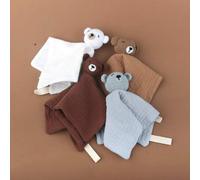 Shein 1 pieza Manta suave de unicolor hecha a mano de ganchillo y punto para bebé, con forma de cabeza de oso, en blanco, azul, café, marrón