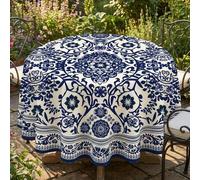 Shein 1 pieza Mantel con estampado vintage de azulejo mandala azul & blanco, tela de estilo mediterráneo retro, mantel decorativo para mesa de comedor, adec
