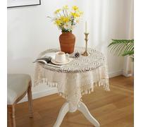 Shein 1 pieza Mantel con flecos de ganchillo vintage, tapete de mesa de diseño simple, decoración de mesa de comedor de estilo granja con encaje, cubierta r