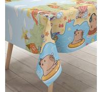 Shein 1 pieza Mantel con tema de carpincho de dibujos animados, mantel impreso con lindos carpinchos en agua de piscina, adecuado para decoración de mesa en