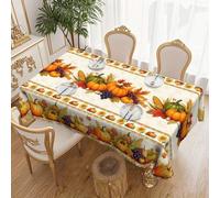 Shein 1 pieza Mantel de Acción de Gracias de otoño, mantel de mesa de comedor con tema de otoño, mantel impreso con elementos de calabaza, maíz y girasol, d