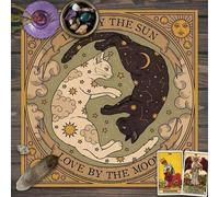 Shein 1 pieza Mantel de altar con gato, sol y luna misteriosos, cielo estrellado y elementos celestiales, decoración de la sala de adivinación con cartas de