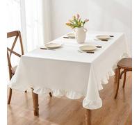 Shein 1 Pieza Mantel de color liso color blanco con borde de hoja de loto impreso, resistente a la suciedad, hermoso para vestir la mesa de restaurante, ade