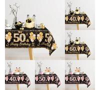 Shein 1 pieza Mantel de Cumpleaños Feliz, Cubiertas de Mesa Rectangulares Negro y Dorado Princesa Cumpleaños Dorado Rosado Decoración de Mesa para Fiesta de