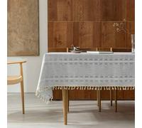 Shein 1 pieza Mantel de estilo vintage francés minimalista, cuadrado gris pequeño con rectángulo hueco y flecos, adecuado para decoración de cocina, mesa de