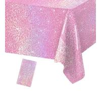 Shein 1 pieza Mantel de fiesta con purpurina rosa láser - Suministros para fiestas de mujeres, Mantel desechable 137*274cm Mantel arcoíris, Cubierta de mesa