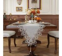 Shein 1 Pieza Mantel de Lino con Elegante Borde de Encaje - Estilo Granja para Decoración de Mesas de Comedor, Mesas de Café y talla grande - Mezcla de Poli