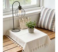 Shein 1 pieza Mantel de lino de unicolor, color albaricoque o beige con decoración de flecos, lavable, fácil de transportar, adecuado para mesa de noche, me