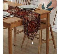 Shein 1 pieza Mantel de lino impreso, Camino de mesa bohemio de varios tamaños, Mantel de mesa con estampado turco oriental para fiesta, campamento, viaje,