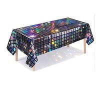 Shein 1 pieza Mantel de mesa de discoteca para decoración de fiesta, mantel rectangular desechable de plástico plateado brillante con láser arcoíris, decora