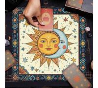 Shein 1 pieza Mantel de mesa elegante con diseño de sol y luna, mandala, cielo estrellado, para altar, brujería, astrología, mantel negro de oráculo y tarot