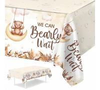 Shein 1 pieza Mantel de mesa para baby shower con estampado de oso marrón, Camino de mesa desechable y resistente al agua con lindo diseño de oso marrón, Pe