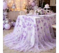 Shein 1 pieza Mantel de mesa para baby shower con mariposa morada, Camino de mesa de malla con mariposas soñadoras, Adecuado para fiesta de revelación de gé