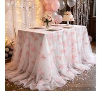 Shein 1 pieza Mantel de mesa para baby shower con mariposa rosa, Camino de mesa de malla con mariposas soñadoras, Adecuado para fiesta de revelación de géne