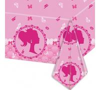 Shein 1 pieza Mantel de plástico estilo princesa rosa de 54 * 108 pulgadas para mesa de cumpleaños de niña, feliz cumpleaños, mantel desechable para decorac