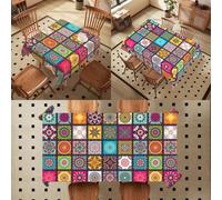 Shein 1 pieza Mantel de poliéster estilo BOHO, Camino de mesa con patrón bohemio colorido, Decoración de mesa para fiesta de cumpleaños y vacaciones, Decora
