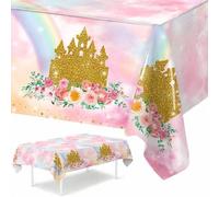 Shein 1 pieza Mantel decorativo para fiesta de baby shower de castillo de princesa, patrón de castillo de princesa arcoíris soñador, mantel desechable para