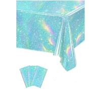 Shein 1 pieza Mantel desechable de color azul láser, tamaño 137*274cm, decoración de mesa de color arcoíris brillante, adecuado para fiesta de cumpleaños, b