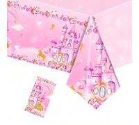 Shein 1 pieza Mantel desechable de PE de 137*274cm con tema de castillo de princesa, mantel con patrón de castillo rosa para decoración de fiesta, regalo de