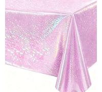 Shein 1 pieza Mantel desechable láser rosa, tamaño 137*274cm, cubierta de mesa de color arcoíris brillante, adecuado para fiesta de cumpleaños, decoración d