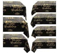 Shein 1 pieza Mantel desechable negro y dorado con temas de cumpleaños 18, 21, 30, 40, 50, 60, 70, 80, 90 para decoración de fiestas y reuniones