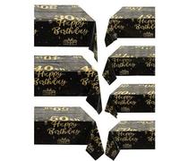 Shein 1 pieza Mantel desechable negro y dorado con temas de cumpleaños 18, 21, 30, 40, 50, 60, 70 para fiestas, decoración de reuniones