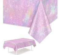 Shein 1 pieza Mantel desechable para baby shower de color rosa láser, tamaño 137*274cm, cubierta de mesa de color arcoíris brillante, decoración para fiesta