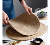 Shein 1 pieza Mantel individual de cuerda trenzada, posavasos para mesa de café, posavasos de mesa de bebidas de estilo rústico, mantel individual tejido mi