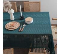 Shein 1 pieza Mantel individual de encaje geométrico de color verde oliva, estilo vintage bohemio y granja, con diseño hueco y flecos decorativos, adecuado